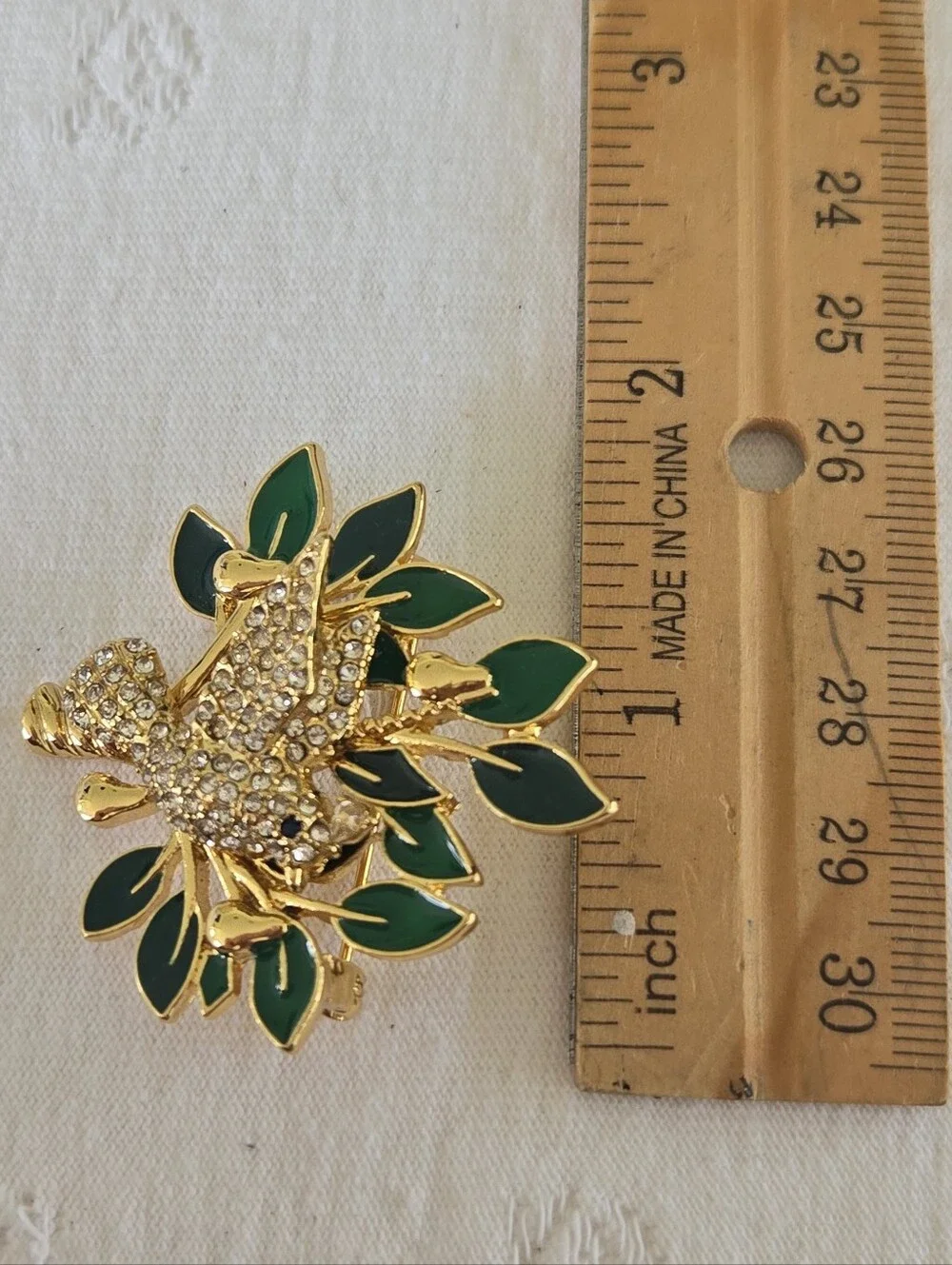 Talbots Gold and Green Crystal Dove Brooch